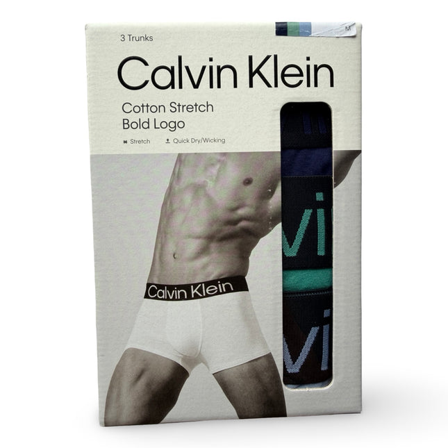 Calvin Klein Men's Cotton Stretch Bold Logo Trunks 3 Pack - Multicolour