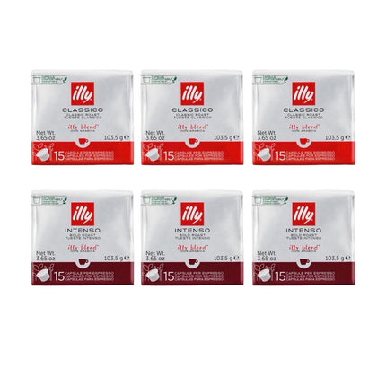 Illy MPS Coffee Capsules Variety Pack 90 Pack (Classico & Intenso – 6 x 15)