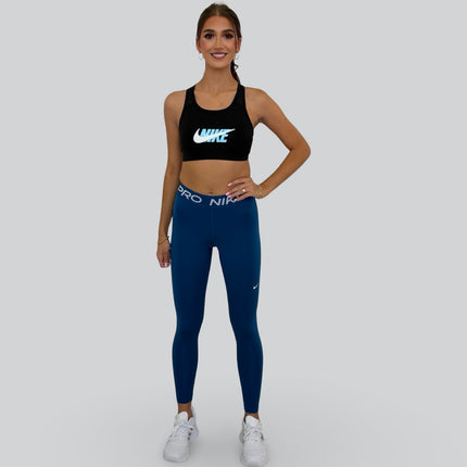 Front view of Nike women’s sports bra with Swoosh logo design