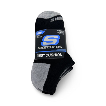 Skechers Boys No Show Socks 6 Pack Black Grey Sock Size 7–8.5