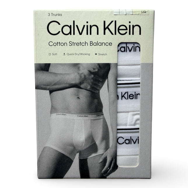 Calvin Klein Men's Cotton Stretch Balance Soft Trunks 3 Pack - White