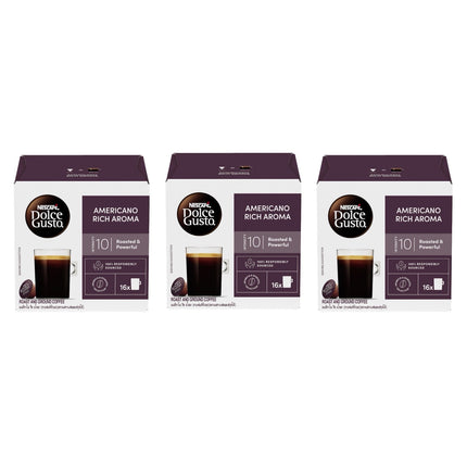 Nescafe Dolce Gusto Americano Rich Aroma Coffee Capsules 48 Pack (3 x 16) - Smooth & Balanced