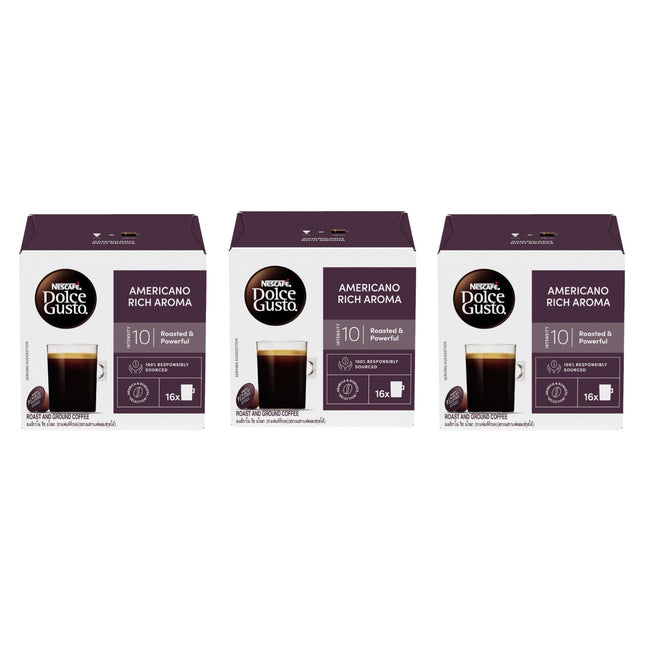 Nescafe Dolce Gusto Americano Rich Aroma Coffee Capsules 48 Pack (3 x 16) - Smooth & Balanced