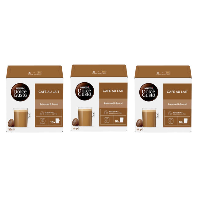 Nescafe Dolce Gusto Cafe Au Lait Coffee Capsules 48 Pack (3 x 16) - Creamy & Smooth