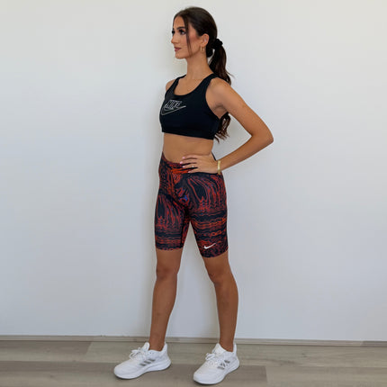 Nike Women’s Sportswear Essential All Over Print Sports Shorts – Black/Orange