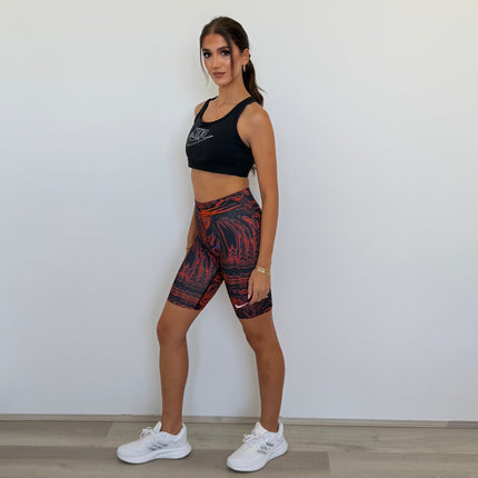 Nike Women’s Sportswear Essential All Over Print Sports Shorts – Black/Orange