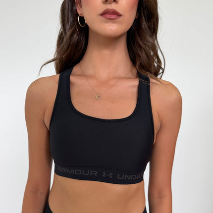 Under Armour Women's Mid Crossback Sports Bra - Black/ Jet Grey