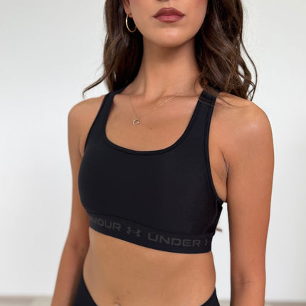 Under Armour Women's Mid Crossback Sports Bra - Black/ Jet Grey