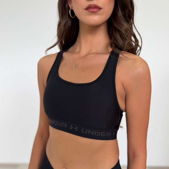 Under Armour Women's Mid Crossback Sports Bra - Black/ Jet Grey