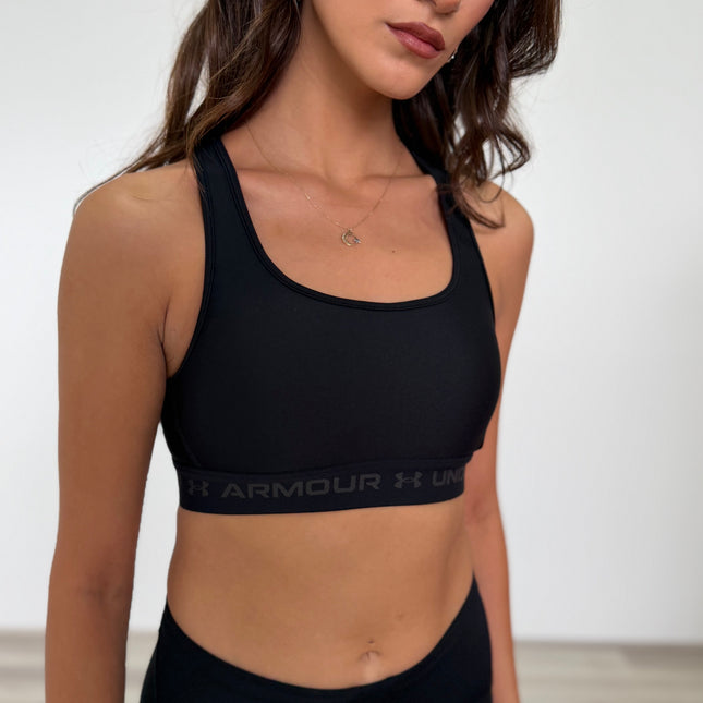 Under Armour Women's Mid Crossback Sports Bra - Black/ Jet Grey