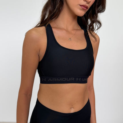 Under Armour Women's Mid Crossback Sports Bra - Black/ Jet Grey