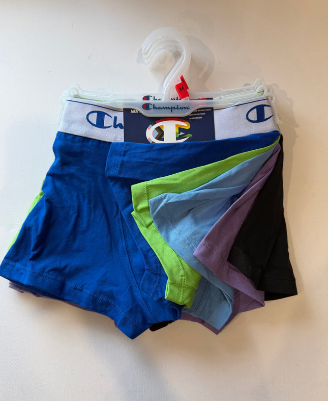 Champion Men's Soft Cotton Trunk 5 Pack - Black/Blue Believer/ Light Blue/ Purple/ Green