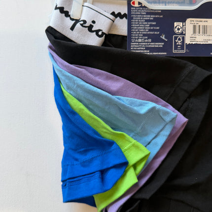 Champion Men's Soft Cotton Trunk 5 Pack - Black/Blue Believer/ Light Blue/ Purple/ Green