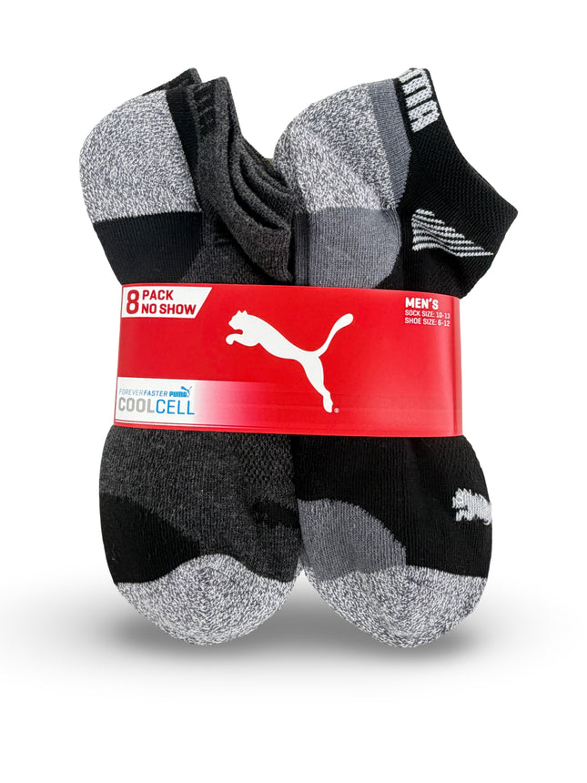 Puma Mens Cool Cell No Show Socks 8 Pack - Black/Dark Grey