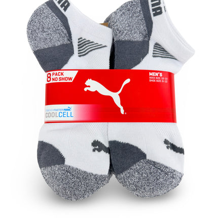 Puma Mens Cool Cell No Show Socks 8 Pack - White/Grey