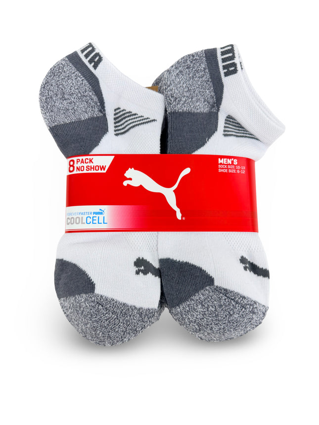 Puma Mens Cool Cell No Show Socks 8 Pack - White/Grey