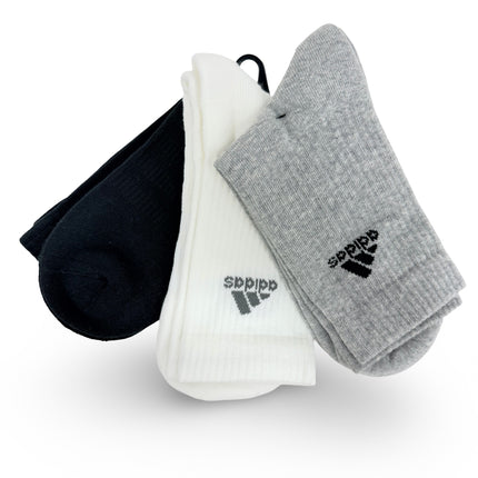 Adidas Unisex Cushioned Crew Socks 3 Pack - Black/Grey/White - Black Logo