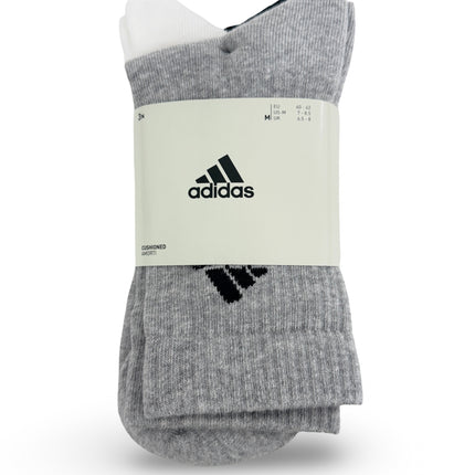 Adidas Unisex Cushioned Crew Socks 3 Pack - Black/Grey/White - Black Logo