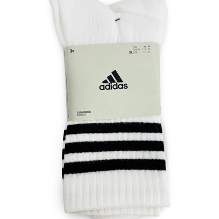 Adidas Unisex Cushioned Crew Striped Socks 3 Pack - White/Black