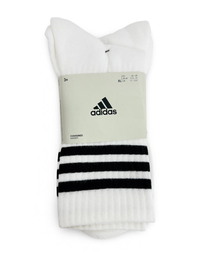 Adidas Unisex Cushioned Crew Striped Socks 3 Pack - White/Black