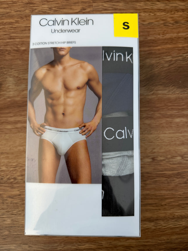 Calvin Klein Cotton Stretch Hip Brief 3 Pack Black/Navy/Grey