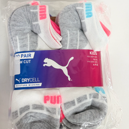 Puma Kids DryCell Low Cut Socks 10 Pack – White/Grey/Multi