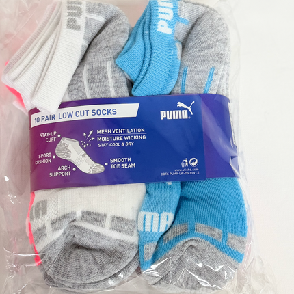 Puma Kids DryCell Low Cut Socks 10 Pack – White/Grey/Multi