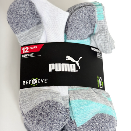 Puma Womens Repreve Low Cut 12 Pack Socks - White/Grey