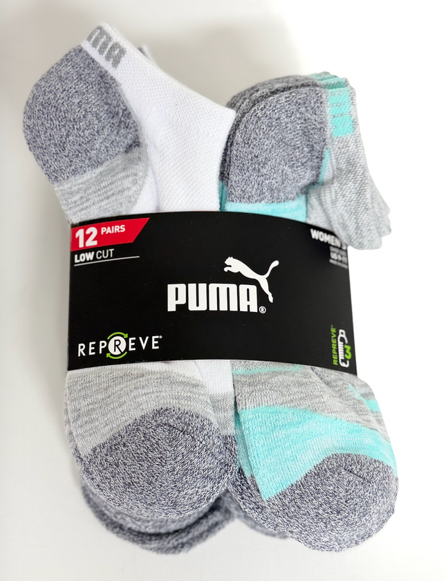 Puma Womens Repreve Low Cut 12 Pack Socks - White/Grey