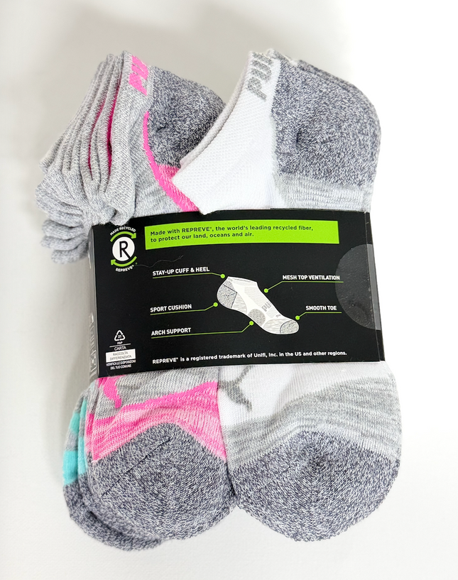 Puma Womens Repreve Low Cut 12 Pack Socks - White/Grey