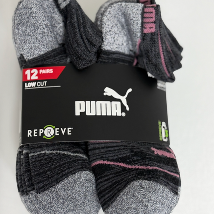 Puma Womens Repreve Low Cut 12 Pack Socks - Black/Grey