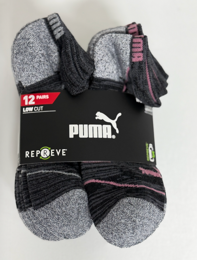 Puma Womens Repreve Low Cut 12 Pack Socks - Black/Grey