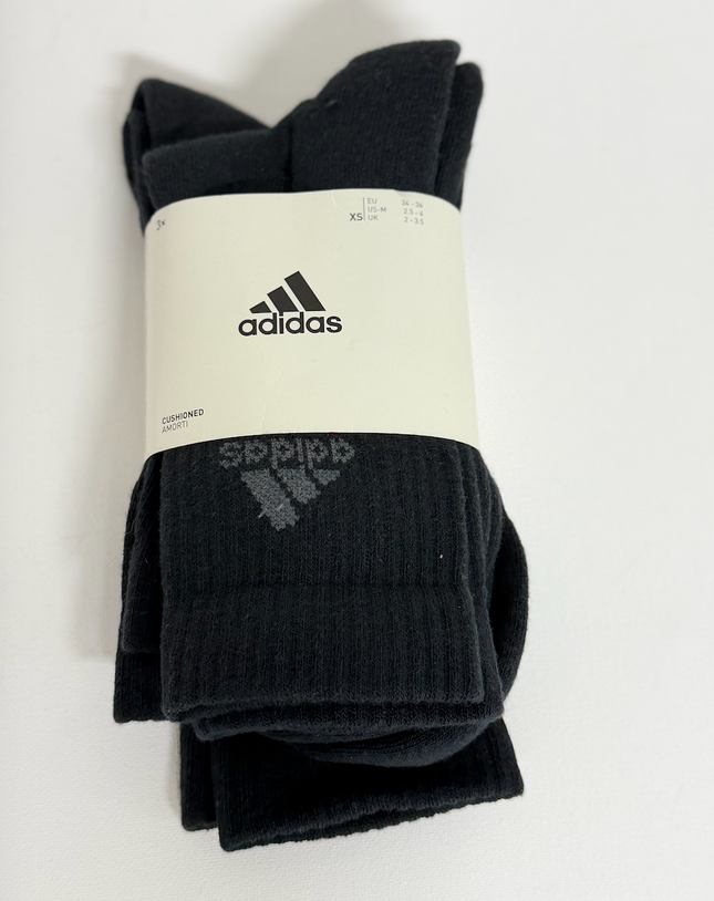 Adidas Unisex Cushioned Crew Socks 3 Pack - Black/Grey