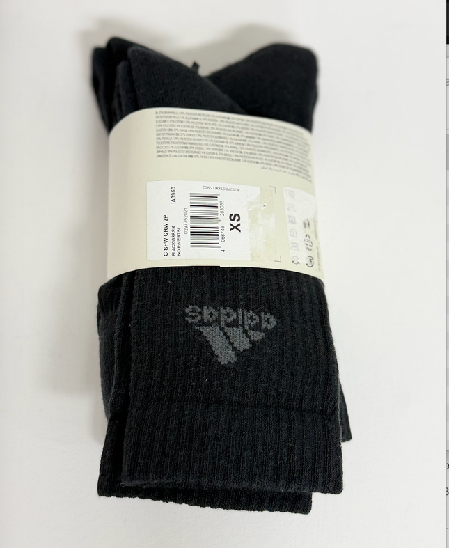 Adidas Unisex Cushioned Crew Socks 3 Pack - Black/Grey