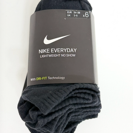 Nike Unisex Everyday Lightweight Dri-Fit No Show Socks 6 Pack - Black