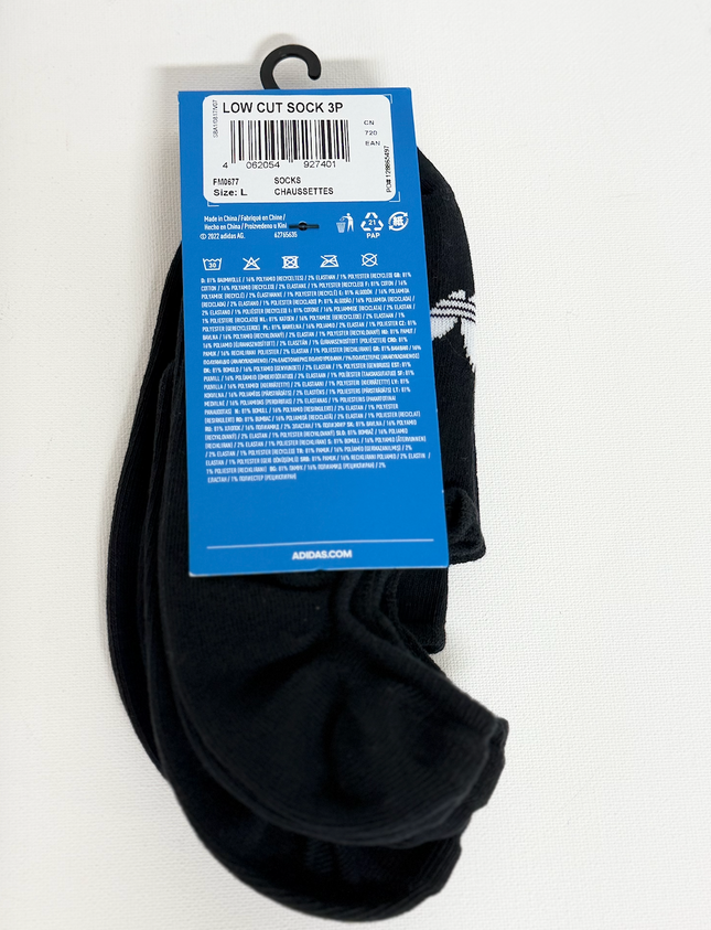 Adidas Unisex Low Cut Socks 3 Pack - Black/White