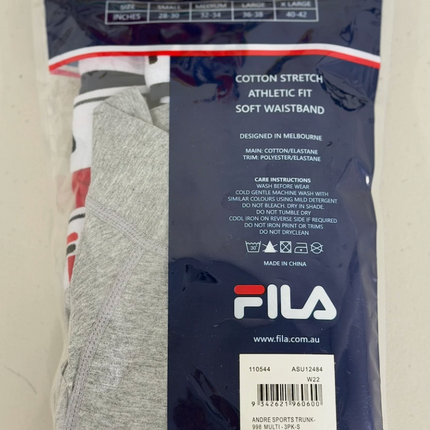Fila Men's Cotton Stretch Sports Trunk 3 Pack Multi