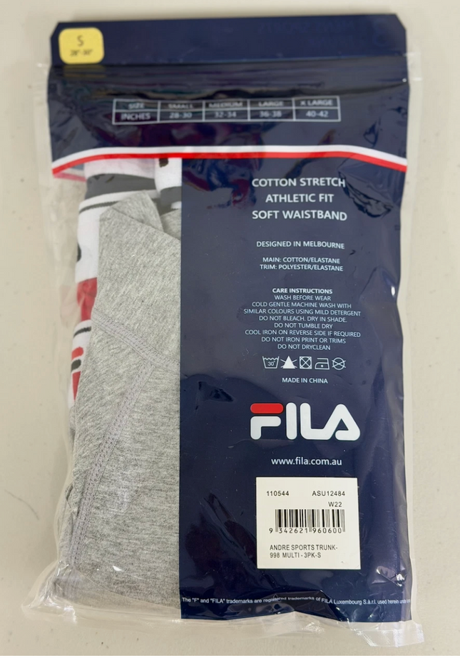 Fila Men's Cotton Stretch Sports Trunk 3 Pack Multi