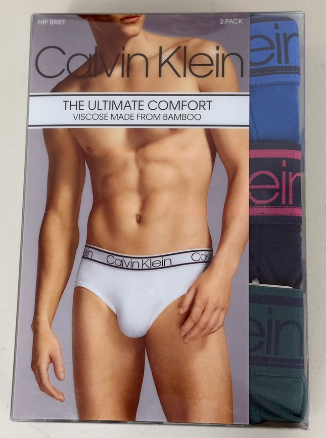 Calvin Klein Men's Bamboo Hip Brief 3 Pack - Blue/Navy/Green