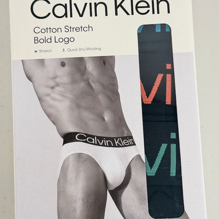 Calvin Klein Men’s Cotton Stretch Hip Brief 3 Pack – Black with Bold Logo Band