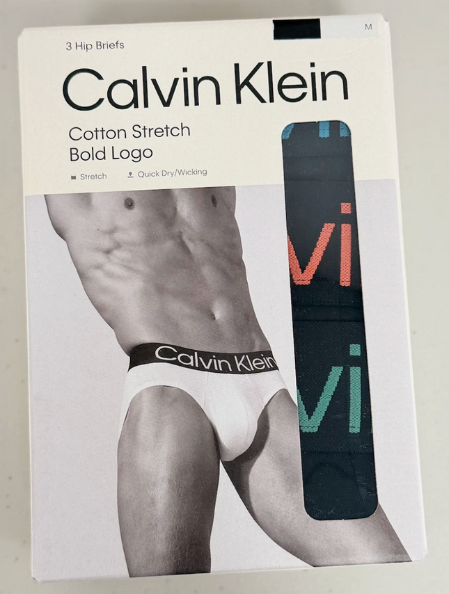 Calvin Klein Men’s Cotton Stretch Hip Brief 3 Pack – Black with Bold Logo Band