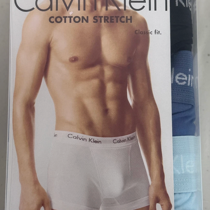 Calvin Klein Men's Cotton Stretch Trunks 3 Pack Underwear - Navy/ Blue / Light Blue