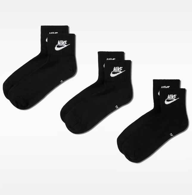 Nike Unisex Everyday Essential Dri-Fit Ankle Socks 3 Pack - Black