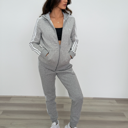 Adidas Women's 3 Stripe French Terry Core Pant - Medium Grey Heather/White