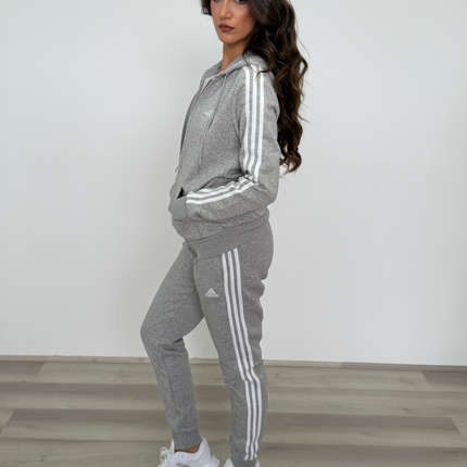Adidas Women's 3 Stripe French Terry Core Pant - Medium Grey Heather/White