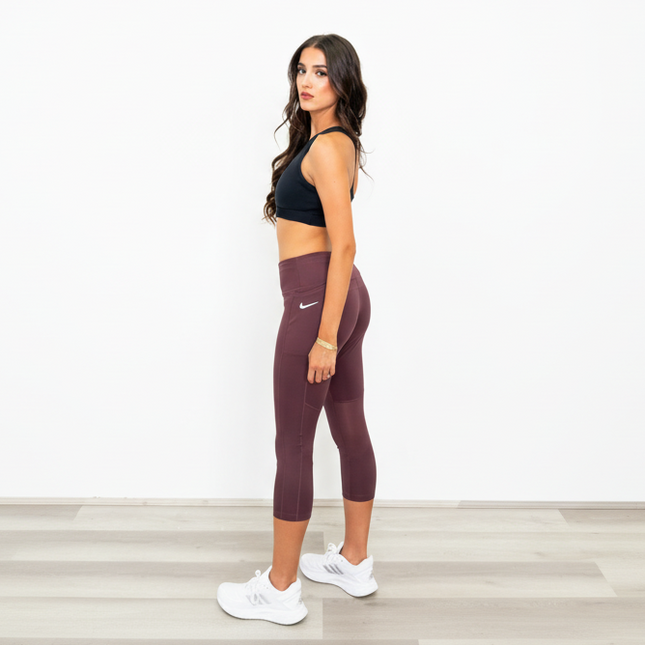 Nike Women's Dri FIT Fast Crop Tights - Dark Wine/Reflective Silver