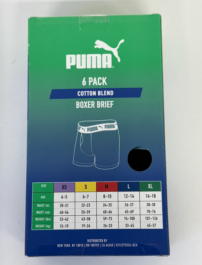 Puma Boys Boxer Brief 6 Pack - Black