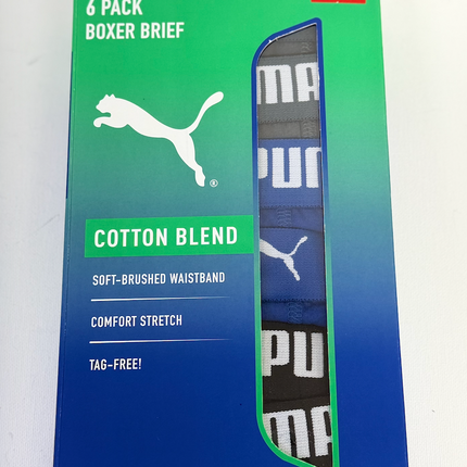 Puma Boys Boxer Brief 6 Pack - Black/Blue/Grey