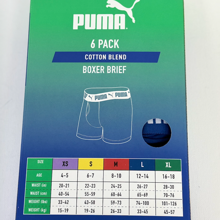 Puma Boys Boxer Brief 6 Pack - Black/Blue/Grey