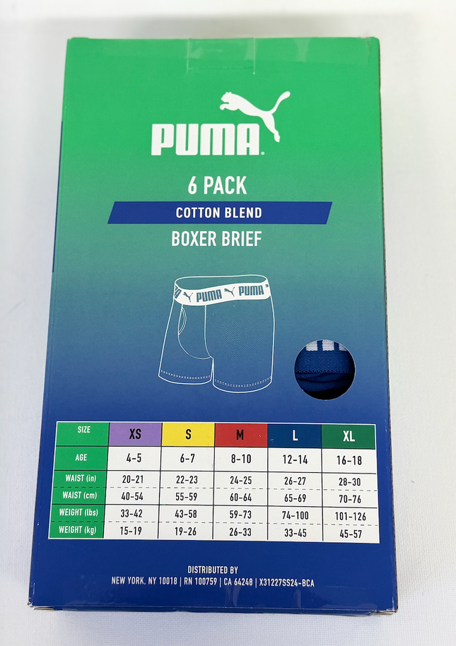 Puma Boys Boxer Brief 6 Pack - Black/Blue/Grey